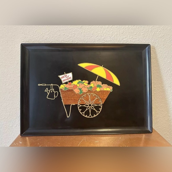 Vintage MCM Couroc of Monterey California Tray Flower Cart 18 x 12” - Picture 3 of 11